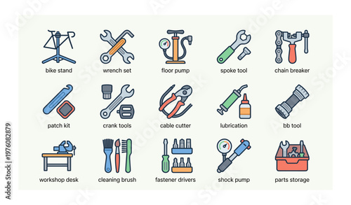 Bicycle repair tools collection: essential equipment for maintenance