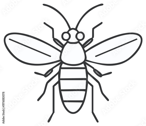 Outline illustration of insect with wings and antennae isolated in a graphic style.