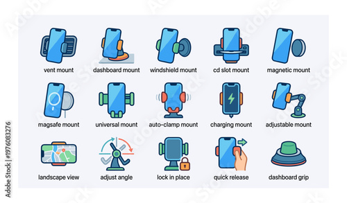 Various smartphone mounts for cars: vent, dashboard, cd slot, magnetic, and more