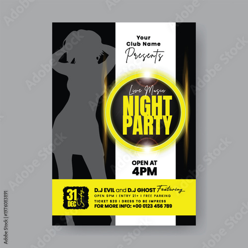 DJ Nightclub Party Flyer Template Music Event Poster Design: Editable Print Ready A4 Club Promotion EDM Techno Hip Hop House Brochure Leaflet Cover Layout Creative Advertising for Marketing