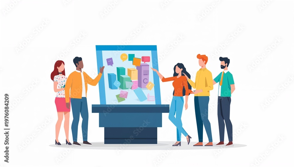 Fototapeta premium Diverse Team Collaborating Around a Large Interactive Display Board