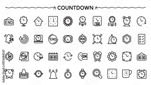 Timer Icons Set for Countdown, Deadline and Time Management Concepts