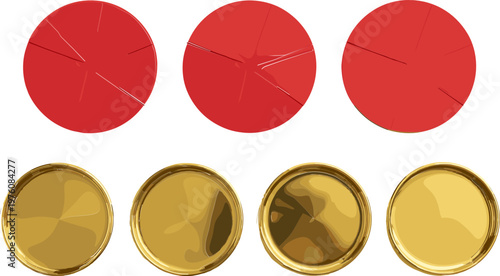 Red and Gold Coin Set with Sections for Digital Currency and Game Token Illustrations
