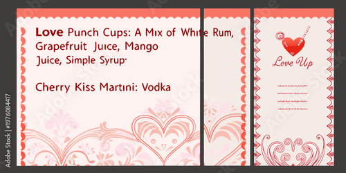 Valentine s day drink menu featuring love punch and cherry kiss martini