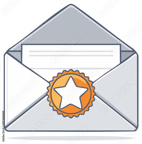 Open envelope with golden star seal and blank letter symbolizing quality message