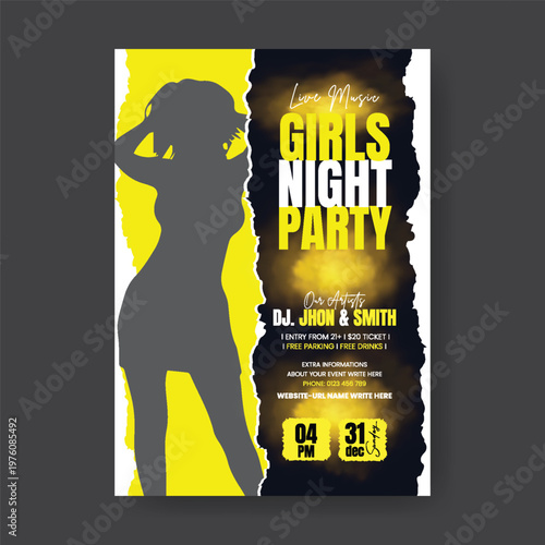 DJ Nightclub Party Flyer Template Editable A4 Poster Design Print Ready Music Event Flyer Modern Club Poster EDM Techno Hip Hop Party Promotion Brochure Layout, space for model