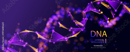 Ai dna banner vector for medicine presentation. A.I. DNA genome low poly waves. Science biology chromosome molecule background. Ai genetic code in technology concept.