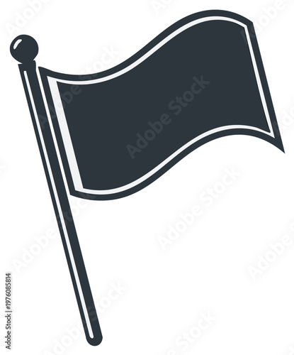 Simple Flag Icon Illustration, Waving Banner on Pole, Single Color Graphic