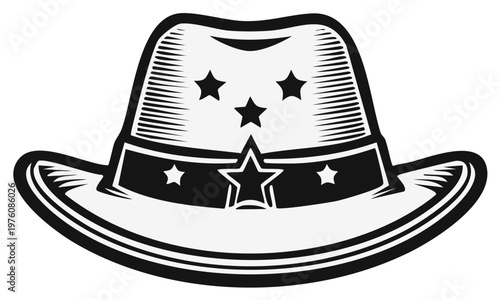 Engraved Cowboy Hat with Stars Classic Western Style Headwear Graphic Icon