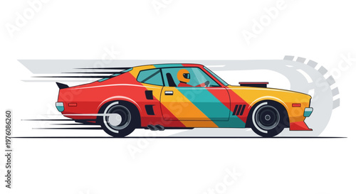 Vibrant Colorful Retro Racing Car.