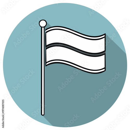 Waving Flag with Black Stripe Symbolic Icon on Pole for Mourning or Grief, Flat Design