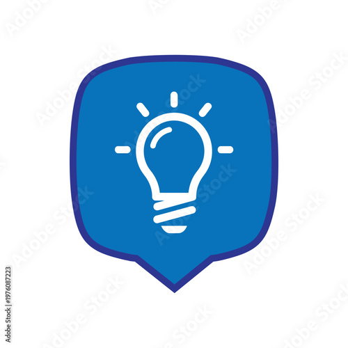 Bright Idea Light Bulb Icon in Blue Speech Bubble Shape.