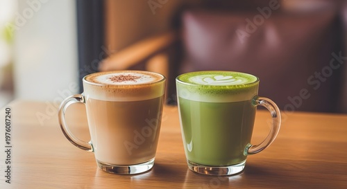 Two vibrant starbucks refreshers a strawberry acai and a mango dragonfruit beverage displayed on a wooden surface