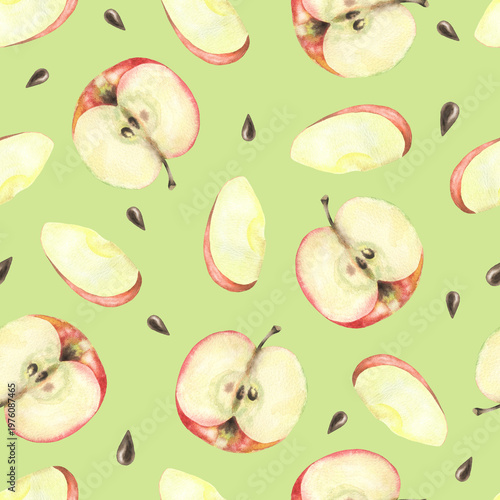 Seamless pattern of apple slices green