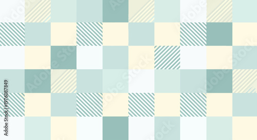 Playful patchwork of buttery yellow, aqua blue, and white in structured repetition