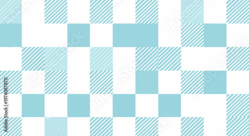 Lighthearted grid composition mixing solid fills and hatched textures in pastel tones