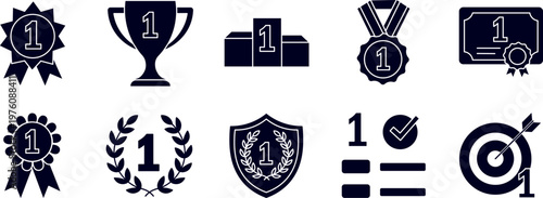 First Place Winner Award Achievement Solid Glyph Icon Set