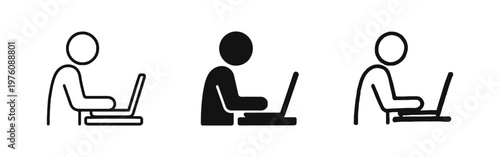 Person Working on Laptop Icons Set - Remote Work and Study Symbols for Digital Professionals