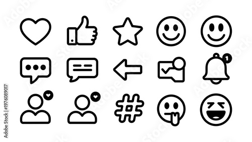 Social Media Engagement Line Icon Set  Like, Love, Rating, and Feedback Symbols Collection