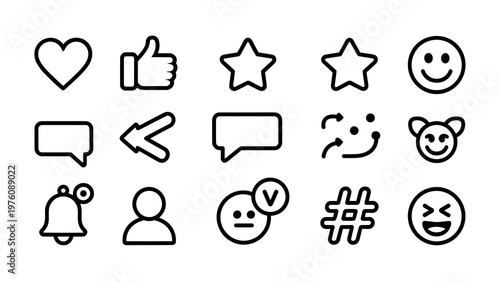 Social Media Engagement Line Icon Set  Like, Love, Rating, and Feedback Symbols Collection
