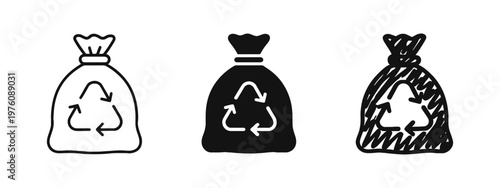 Recycling Bag and Waste Management Icons Set - Eco-Friendly Garbage Bag Symbols