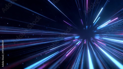 Futuristic abstract neon speed lines tunnel vortex warp abstract background digital data flow light streaks motion blur abstract technological background.