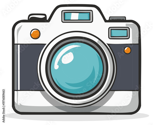 Retro styled digital camera with blue lens and flash ready for capturing memories