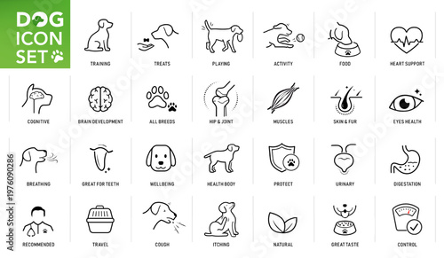 A set of icons for cat. The components of a dog's health. The outline icons are well scalable and editable. Contrasting elements are good for different backgrounds. EPS10.