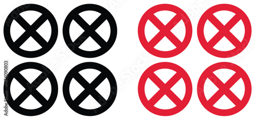 Ban icon set, blocked account icons, prohibition symbols, restricted access graphic design, forbidden action and stop signs, clean isolated vector illustration for UI and security