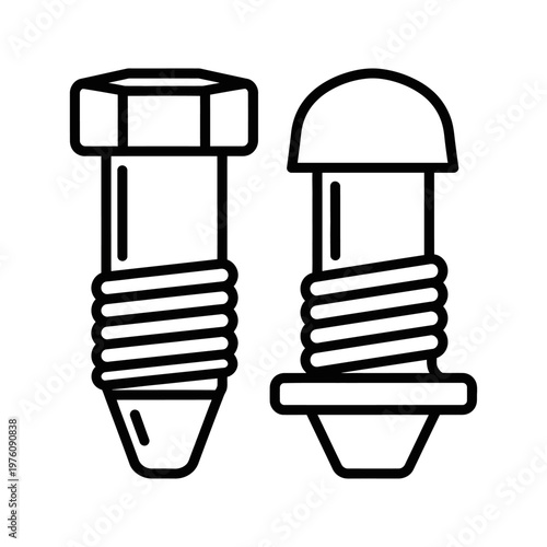 black and white line art carabiner clip icon isolated on white background