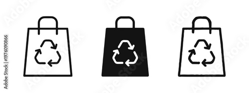 Recycled Shopping Bag Icon Set - Eco-Friendly Retail with Recycle Symbol