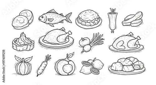 Variety of food items on plates.