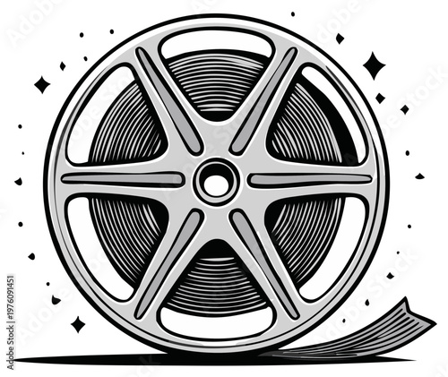 Film reel icon illustration for movie industry film production and entertainment