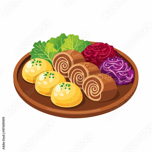 Schlesische Rouladen mit Klößen und Rotkohl