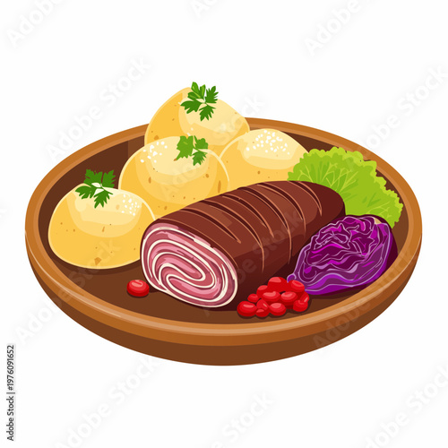 Schlesische Rouladen mit Klößen und Rotkohl