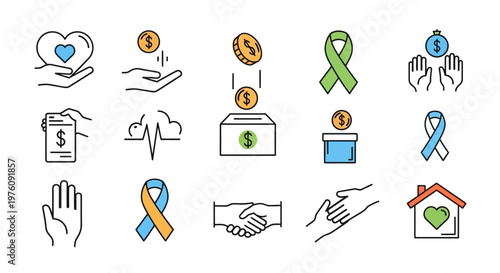 Donation and charity icons set.