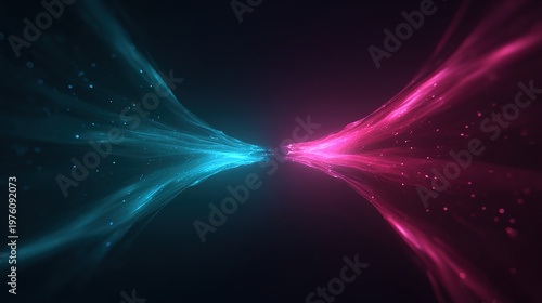 Two symmetrical glowing energy streams meeting in center on dark background