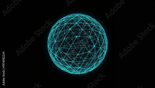 Geometric Sphere with Neon Connections and Dark Background