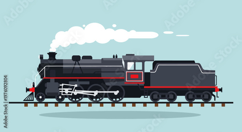 Vintage steam locomotive engine on tracks.