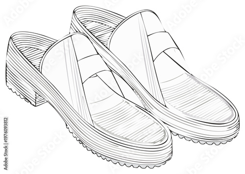 Line drawing of a pair of women's fashion sandals
