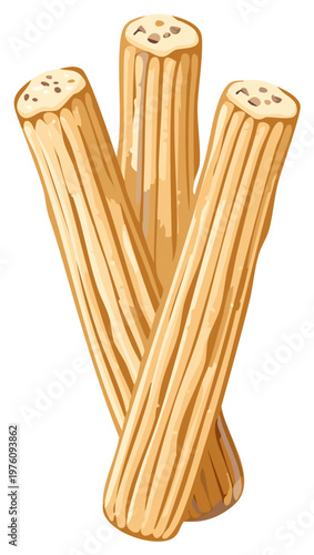Illustration of three crunchy breadsticks in a diagonal pose