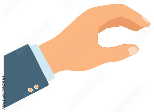 Illustration of an arm and hand wearing a suit making an inviting gesture toward the viewer
