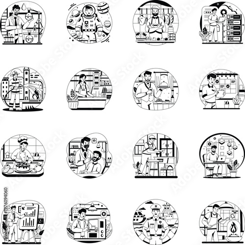 Collection of Jobs Glyph Style Illustrations