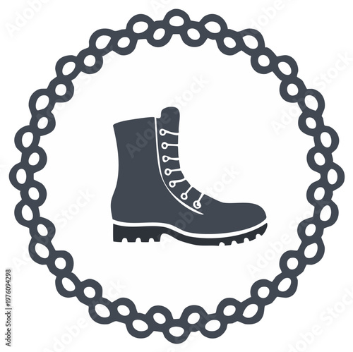 High Top Laced Boot within Linked Circle Frame Military Army Combat Boot