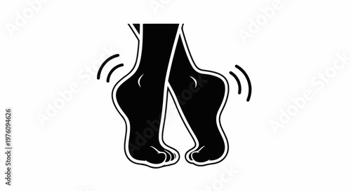 Minimalist black and white graphic of dancing feet with motion lines