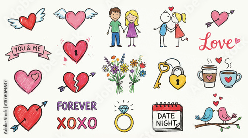 Valentine's Day stickers and icons.