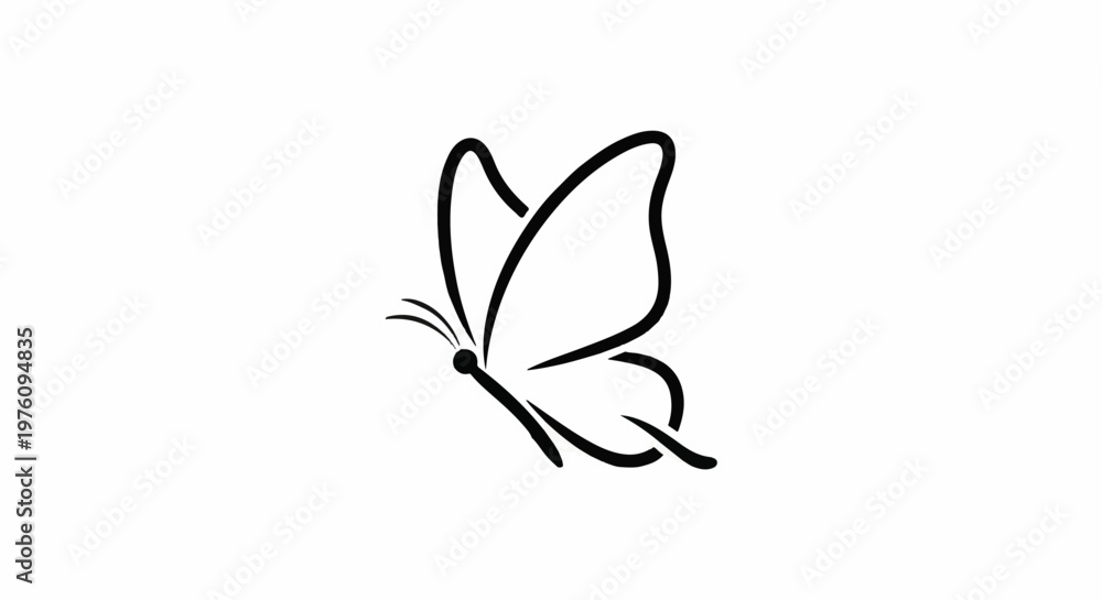 Fototapeta premium Minimalist black butterfly silhouette with elegant wing curves on white