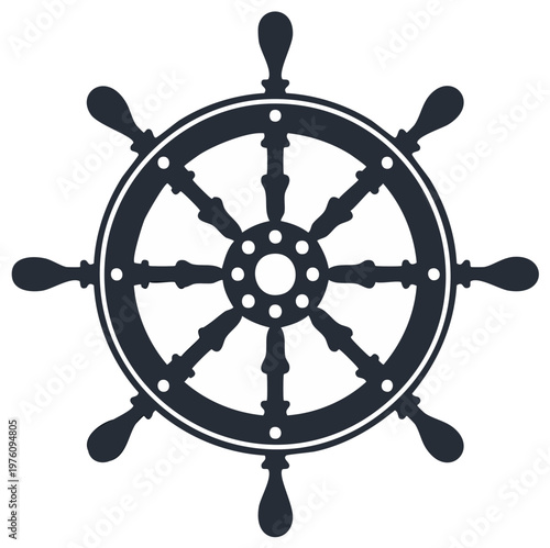 Nautical helm control wheel with eight spokes and handles for steering a vessel