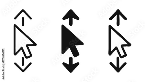 Resize or adjust cursor icons with up and down arrows for UI and graphic design.