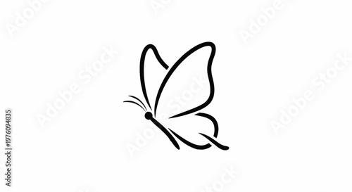 Minimalist black butterfly silhouette with elegant wing curves on white